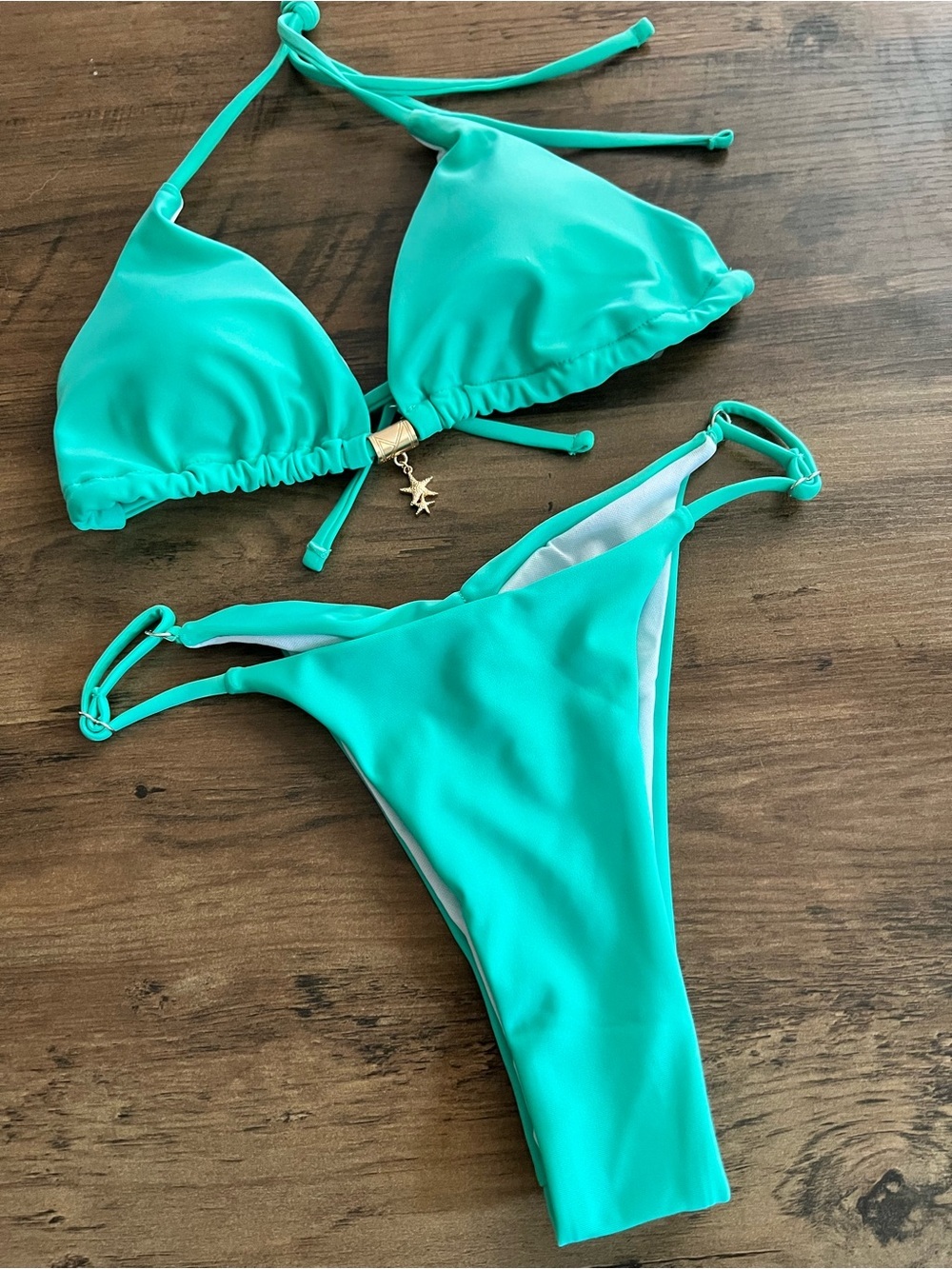 Turquoise Green Triangle Halter Thong Bikini Set